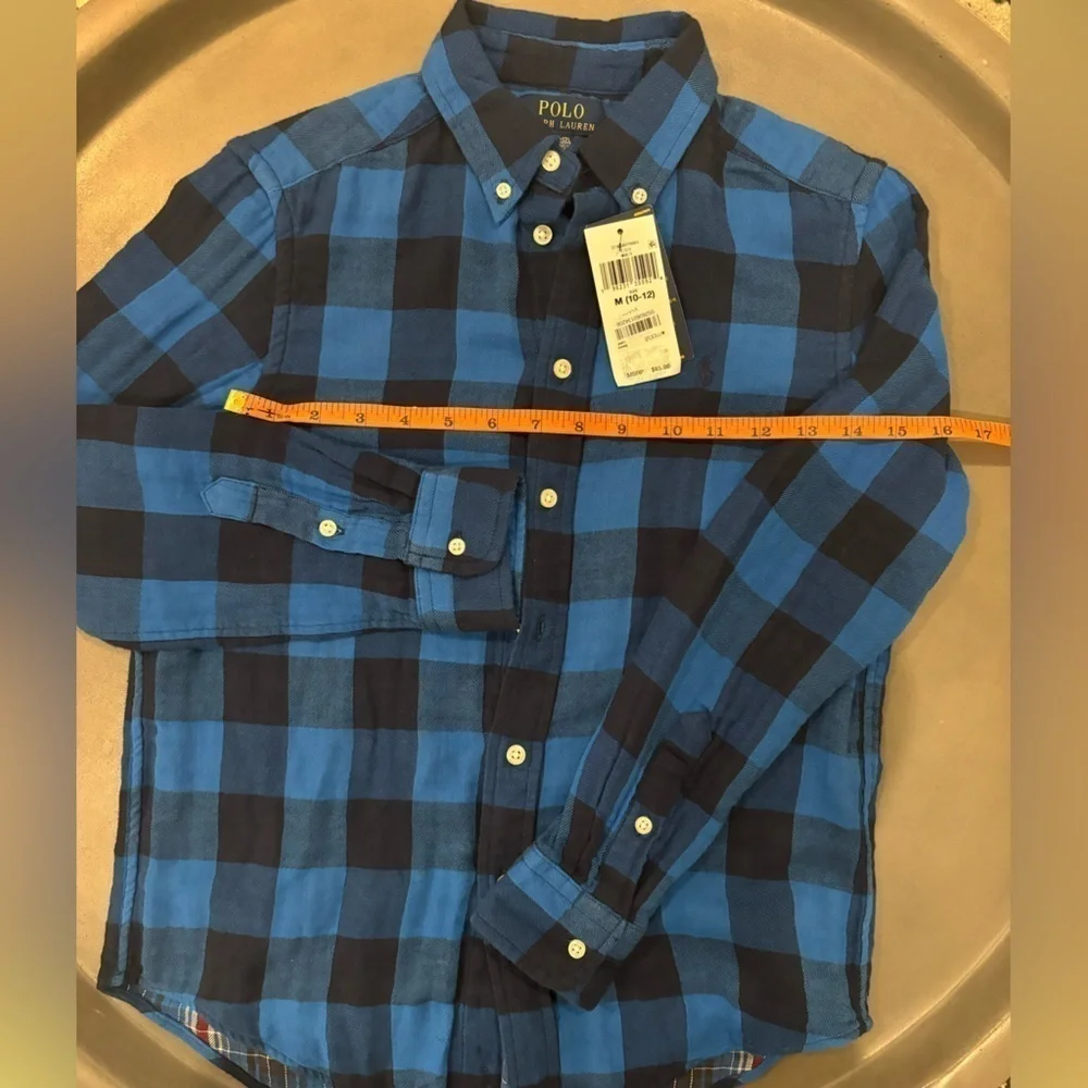 Ralph Lauren Polo NEW Pony-embroidered Blue Plaid Button Down Size M (10/12) - Picture 9 of 10